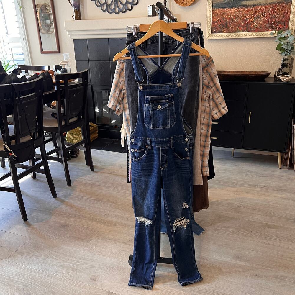 American Eagle Overalls Womens Size XS Tom Girl Stretch Cotton Blend Dark Wash - Picture 16 of 16